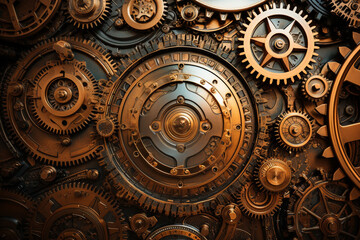 Steampunk Texture with Gears and Metal Plates - obrazy, fototapety, plakaty