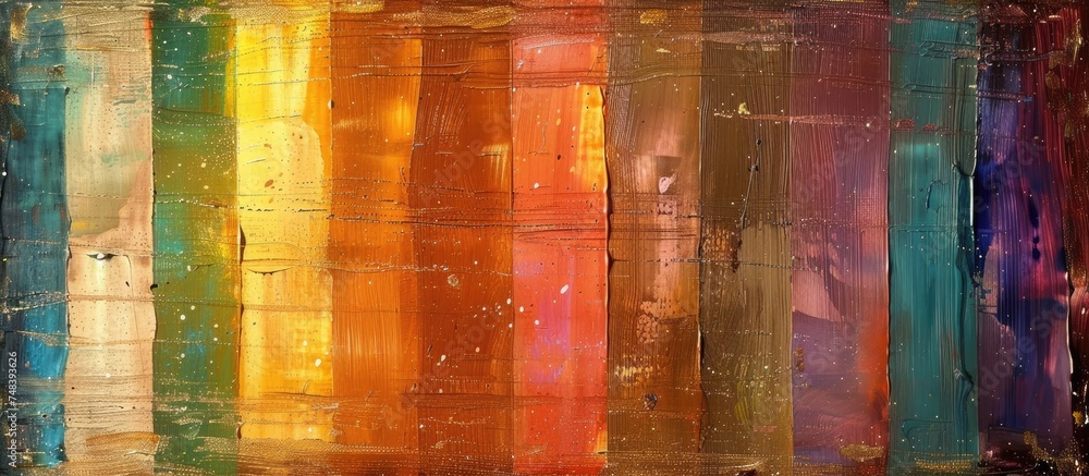 Poster this painting features a dynamic composition of multicolored stripes created with textured oil paint