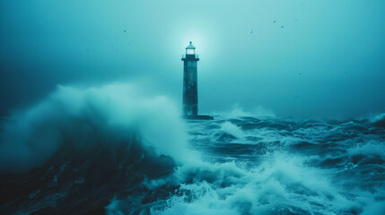 灯台と荒れる海