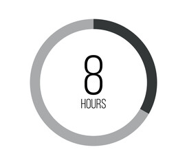 8 hours. Modern round clock, hour counter and technological time. Vector on white background