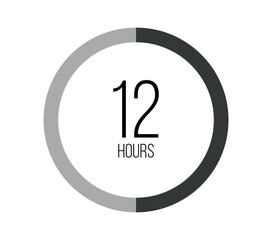12 hours. Modern round clock, hour counter and technological time. Vector on white background