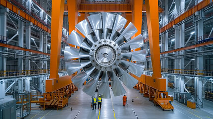 Huge metal part of a turbine in the production facility