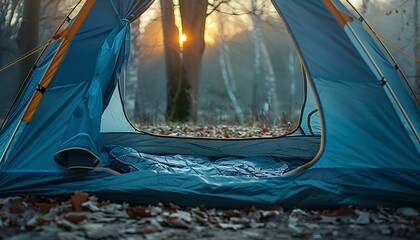 "Camping Tent Close-Up - Traveling and Connecting with Nature in Stock Image"