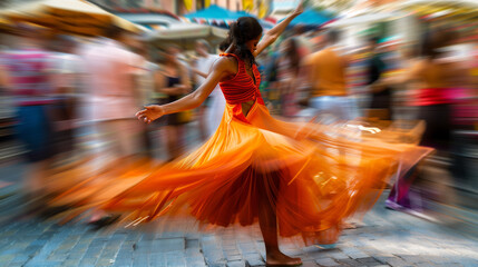 Dancers in the crowded street.