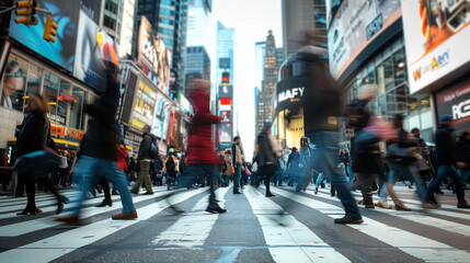 People crossing the crosswalk during rush hour. - obrazy, fototapety, plakaty