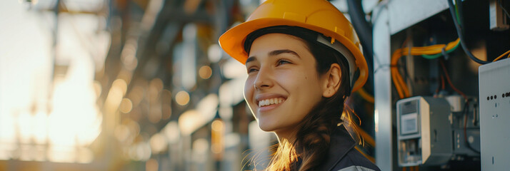 Smiling Young Female Engineer at Construction Site