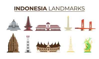 Indonesian landmarks element vector illustration set