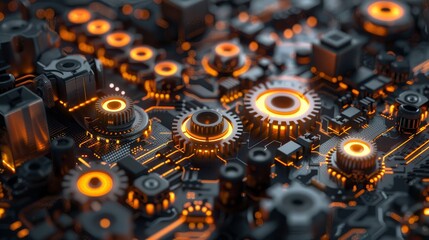 Nano-technology gears and circuits, showcasing the intricate design of future machines