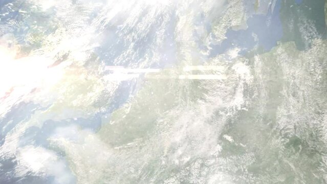 Earth zoom in from space and focus on Gronau, Germany. 3D Animation. Satellite view. Background for travel intro. Images from NASA