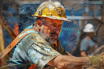  Resolute Construction Worker Focused on the Job in a Gritty Industrial Setting