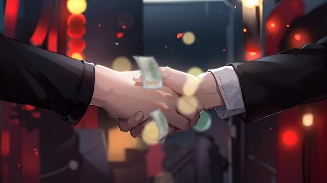Vector illustration style of handshake between two businessmen. Seamless looping time-lapse video animation background