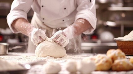 Professional chef preparing dough in restaurant kitchen generative ai
