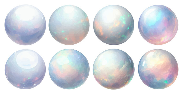 Round-shaped white opal rhinestone watercolor illustration material set