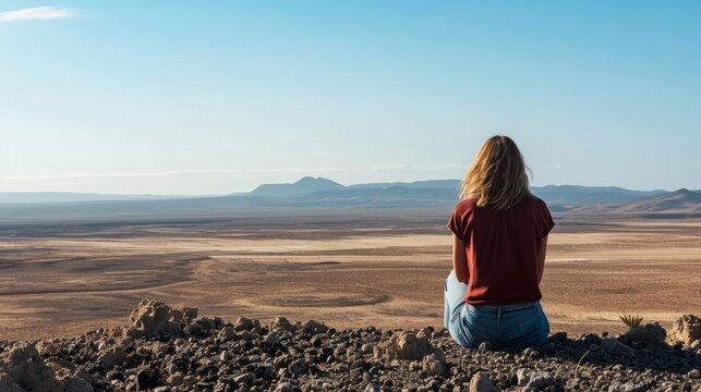 woman contemplating a desert generative ai