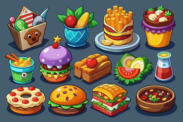 Food - Consumable items that restore health or provide temporary buffs. RPG Game Assets. Multiple Vector Icon Illustration. Icon Concept Isolated  Vector.