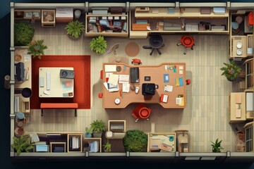 User-friendly Office desktop view. Notebook workplace. Generate Ai