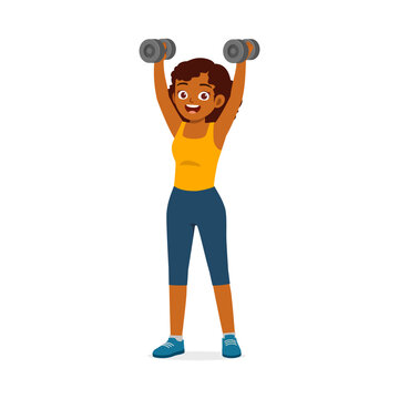 happy young sporty woman doing barbell lifting
