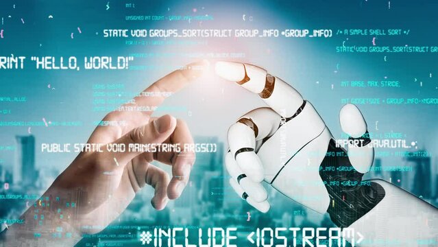 XAI Futuristic robot artificial intelligence revolutionary AI technology development and machine learning concept. Global robotic bionic science research for future of human life. 3D rendering graphic