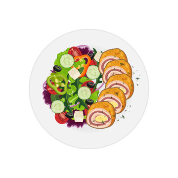 Cordon bleu vector illustration logo With vegetable salad
