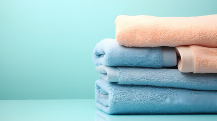 Hotel towels folded neatly and placed on the mat