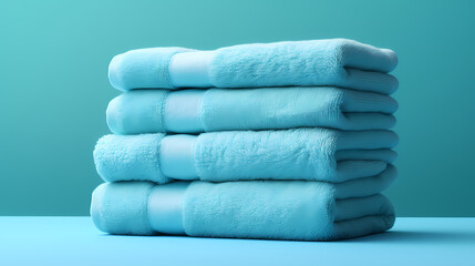 Hotel towels folded neatly and placed on the mat