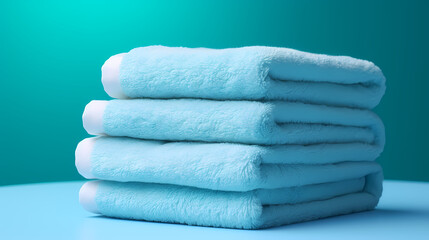 Hotel towels folded neatly and placed on the mat