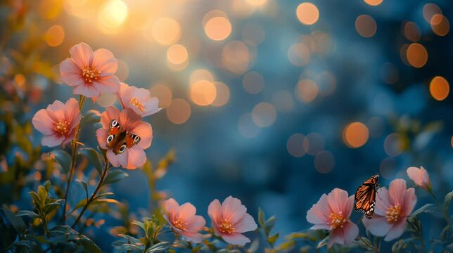 Flowers with two butterfly. Seamless looping time-lapse video animation background