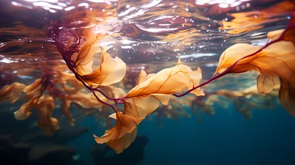 Foto op Plexiglas Seaweed and natural sunlight underwater seascape in the ocean © Derby