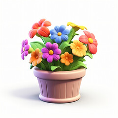 3d render icon of flowers in pot plastic cartoon isolated generated AI