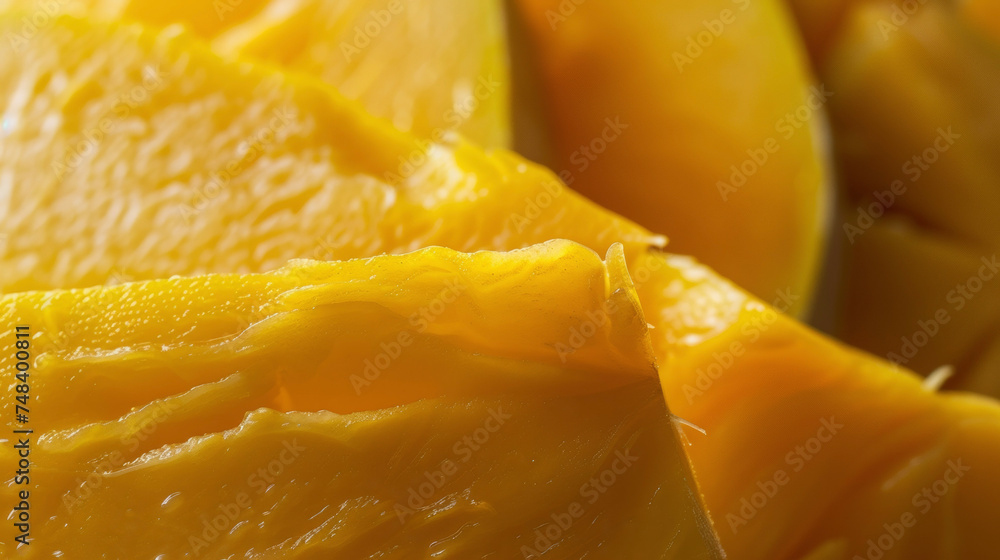 Poster the fourth image showcases a slice of a large yellow fruit with a soft creamy texture. its seeds can