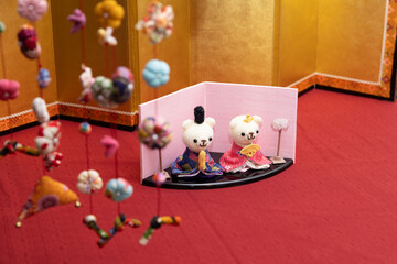 Amigurumi (あみぐるみ)  little cute doll wearing kimono, decoration for girls day (ひな祭り) the Japanese traditional celebration