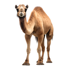 Portrait of a camel standing isolated on transparent background