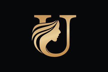 beauty face element design with combination letter u design