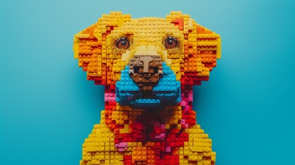 dog made of legos, flat background generative ai