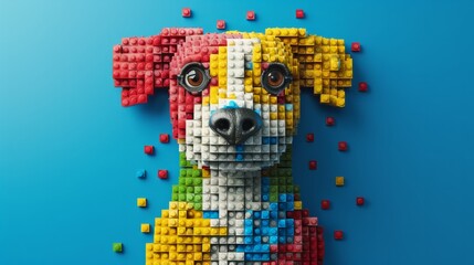 dog made of legos, flat background generative ai - obrazy, fototapety, plakaty