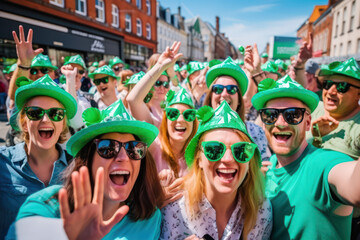 Cheerful Men and Women Celebrating Football Championship in Red Flag-Filled Moscow Street