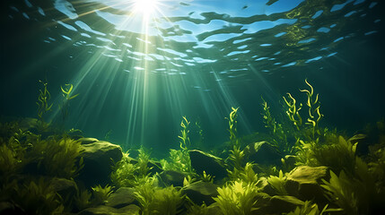 Fototapeta na wymiar Seaweed background, aquatic seaweed leaf macro structure
