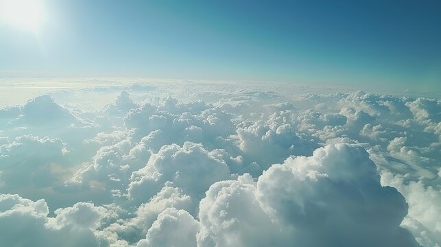 Sky Full of Clouds from Plane Window. Cloud, Aeroplane, Nature, Landscape, Weather, Light, Air
