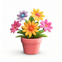 Naklejka na ściany i meble 3d render icon of flowers in pot plastic cartoon isolated generated AI