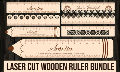 laser cut wooden ruler bundle - obrazy, fototapety, plakaty