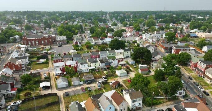 Panoramic townscape with old historical architecture in Hagerstown, Maryland. American architecture
