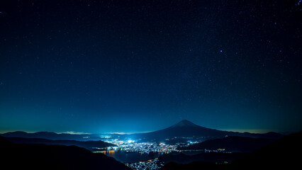 Mt. Fuji with starry night sky.