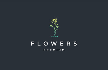 Luxury flower with line art style logo icon design template