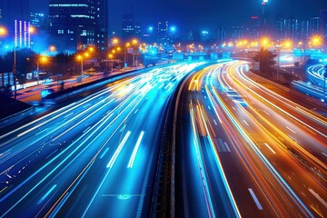 Fototapeta na wymiar motion blue at night cars in highway