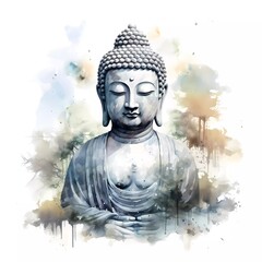 Gray Buddha statue in watercolor style. generative ai