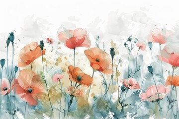 Delicate watercolor painting of wildflowers Offering a soft and whimsical floral aesthetic.