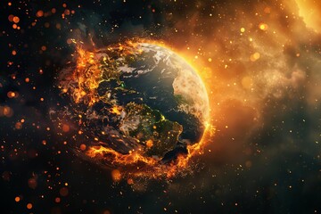 Dramatic depiction of earth suffering from extreme climate change With visual effects showing drought Floods And wildfires