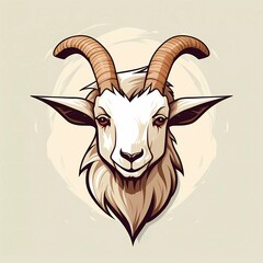 Hand drawn vector illustration of a cute goat head character. with a minimalist background. generative ai