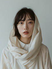 シンプルながらも深い表情を持つ、アジア人女性モデルのポートレート