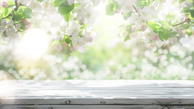 spring background with white blossoms and white wood. seamless looping overlay 4k virtual video animation background